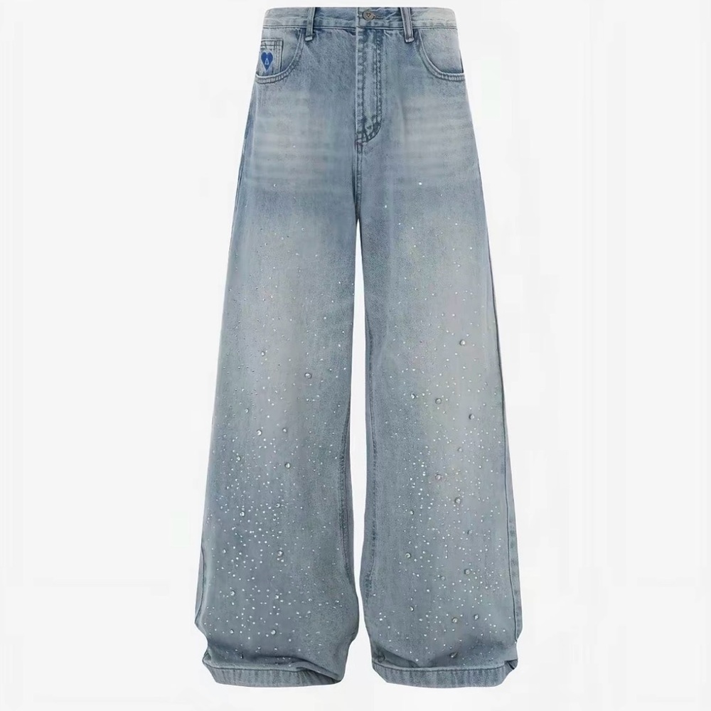 Aelfric Eden Light Blue Wide-Leg Jeans with Crystal Accents